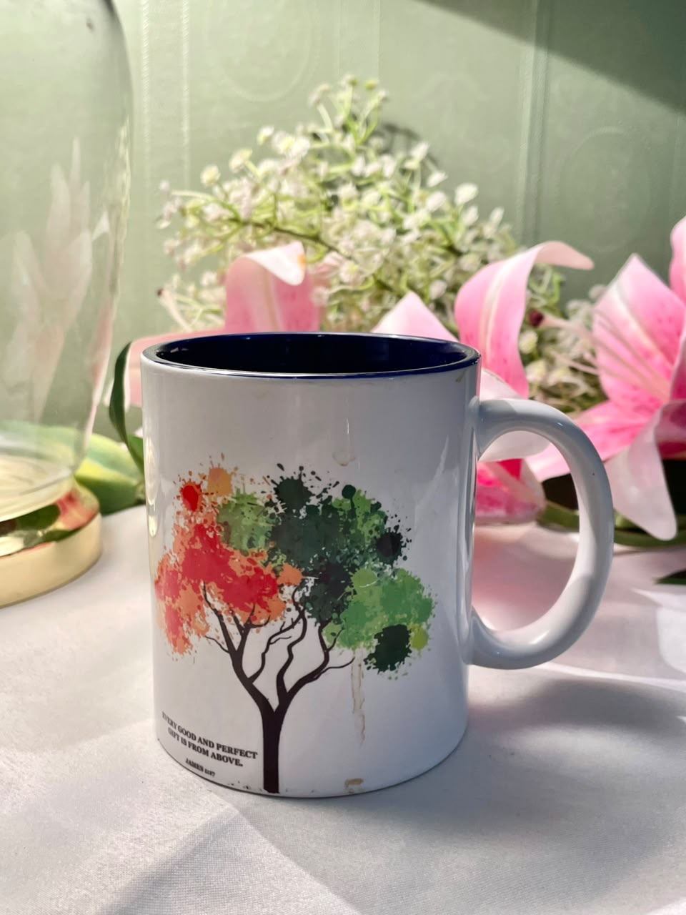 White Tree Design Mug Navy Interior 10cm