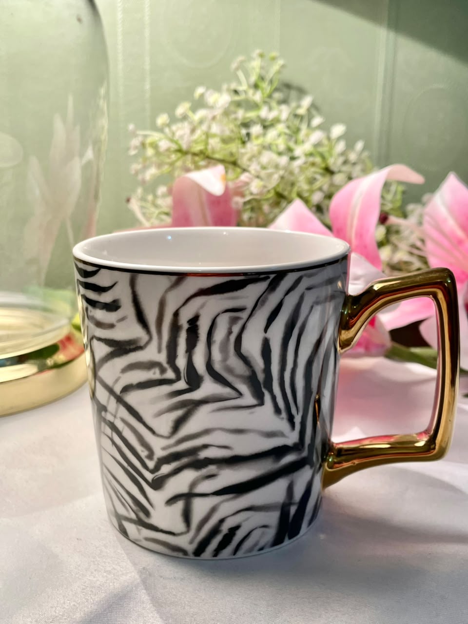 Fox & Ivy Tesco Zebra Print Fine China Mug Gold Handle 10cm