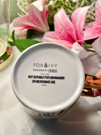 Fox & Ivy Tesco Zebra Print Fine China Mug Gold Handle 10cm