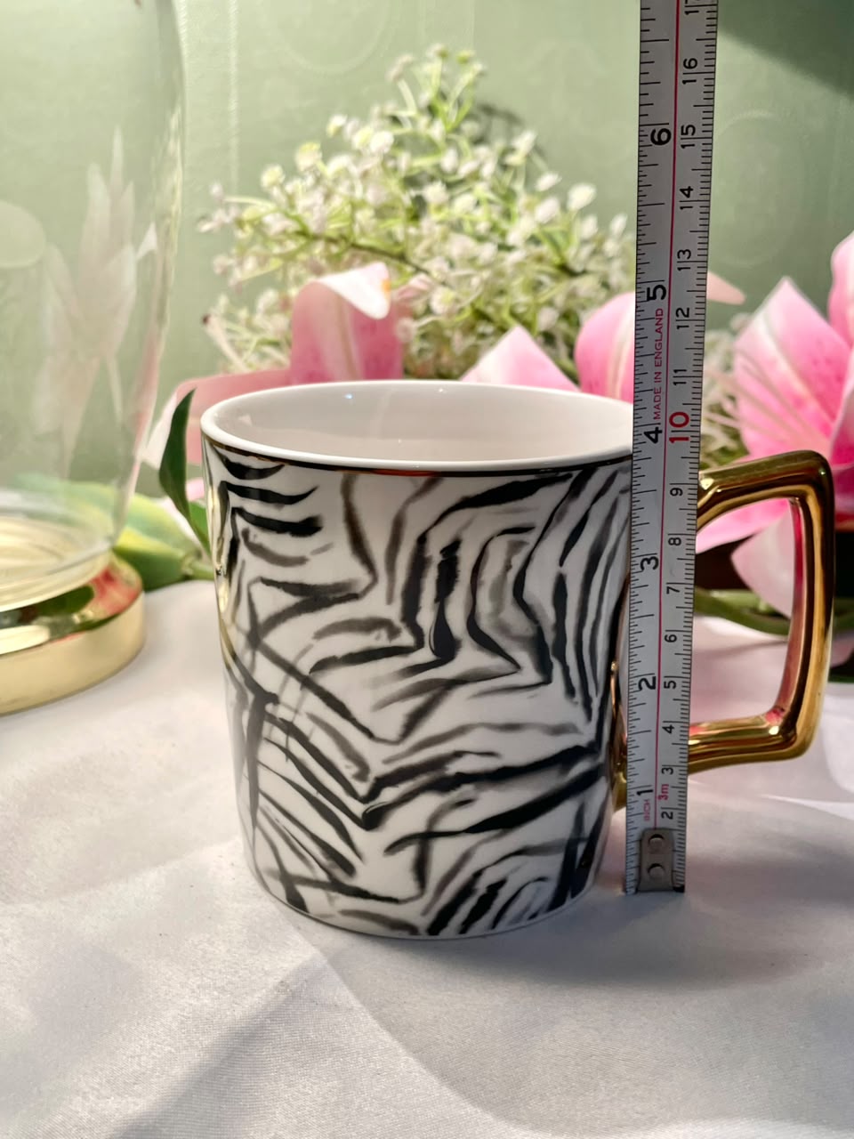 Fox & Ivy Tesco Zebra Print Fine China Mug Gold Handle 10cm