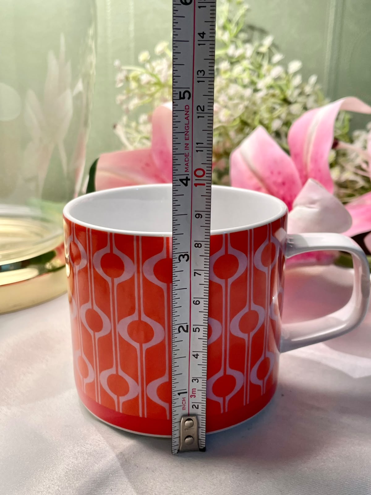 Erica Orange Geometric Porcelain Mug 9cm