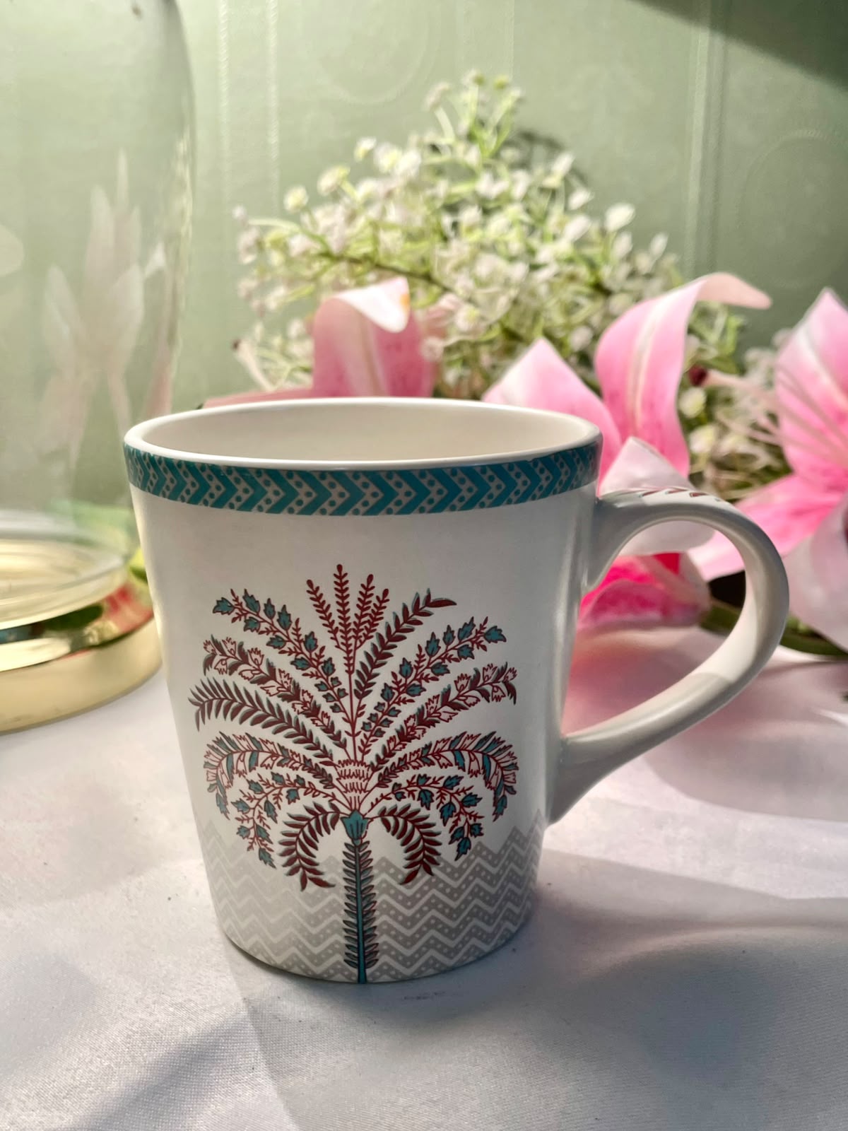 Teal Botanical Tree Pattern Mug 10cm