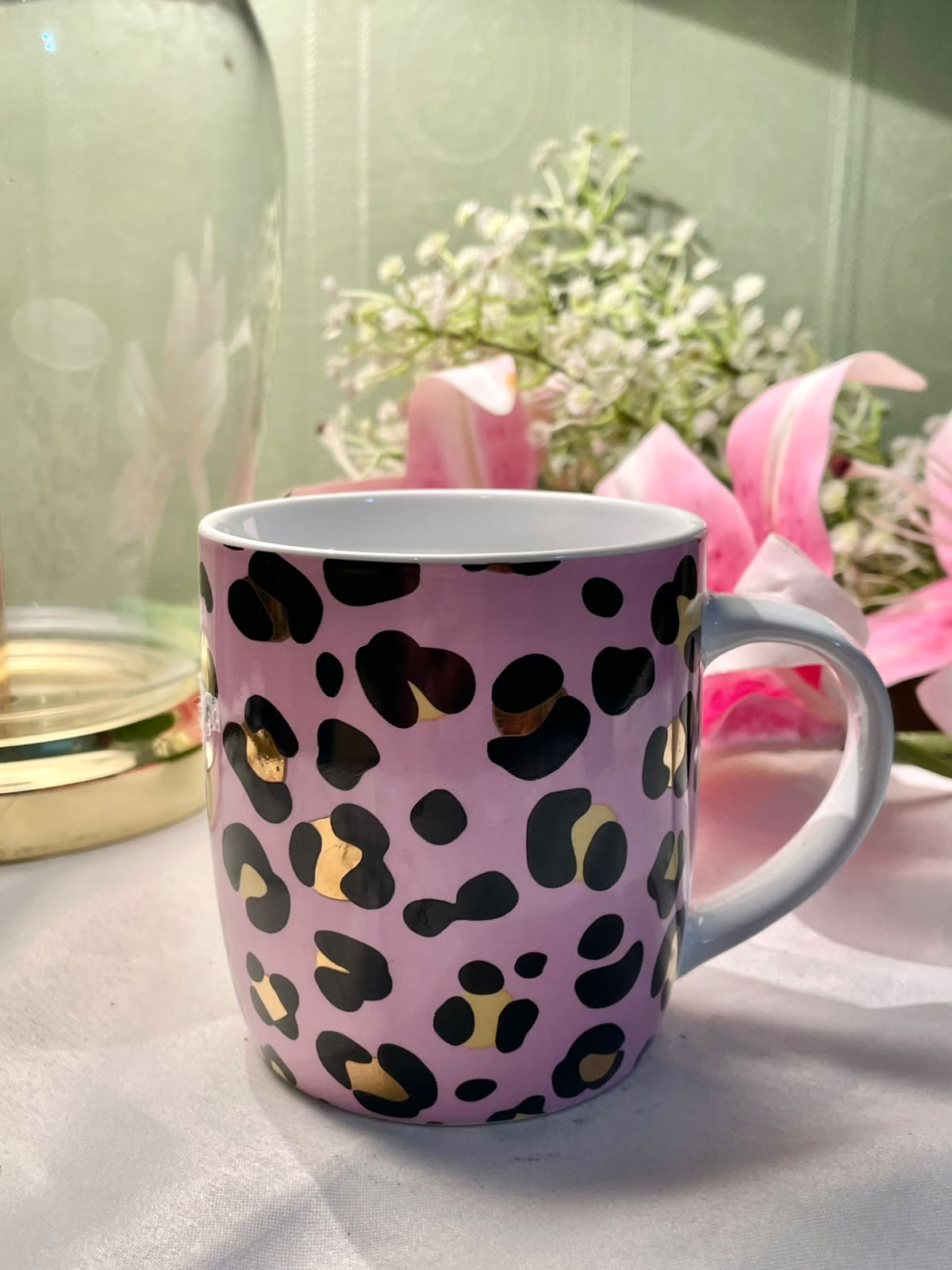 Pink Leopard Print Mug with Gold Accents 10cm
