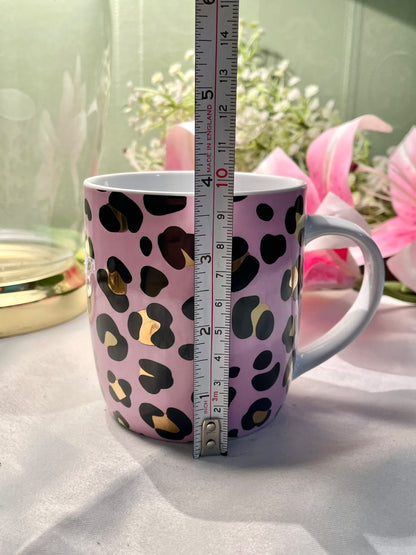 Pink Leopard Print Mug with Gold Accents 10cm