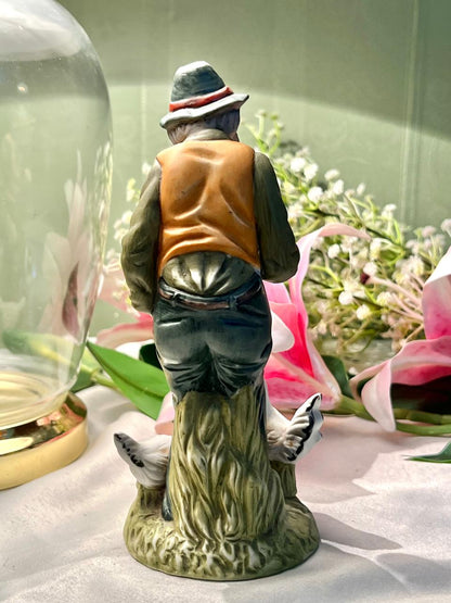 Farmer Feeding Chickens Ceramic Figurine 18cm
