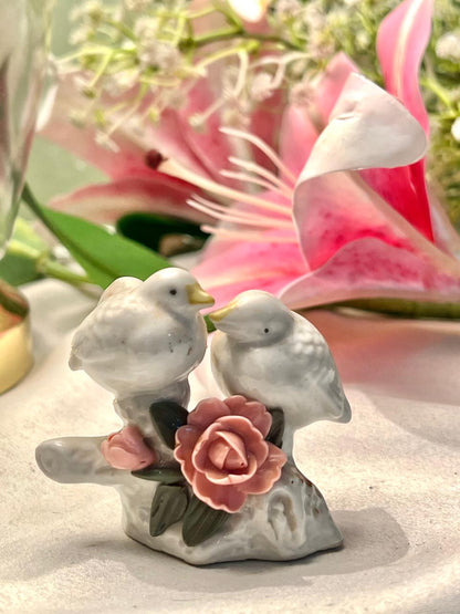 Porcelain Love Birds with Pink Roses Figurine 6cm