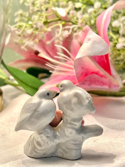 Porcelain Love Birds with Pink Roses Figurine 6cm