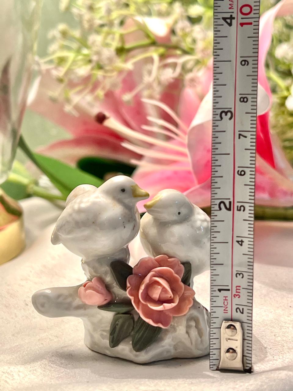 Porcelain Love Birds with Pink Roses Figurine 6cm