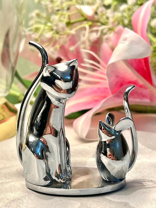 Silver Cat and Mouse Figurine 8cm