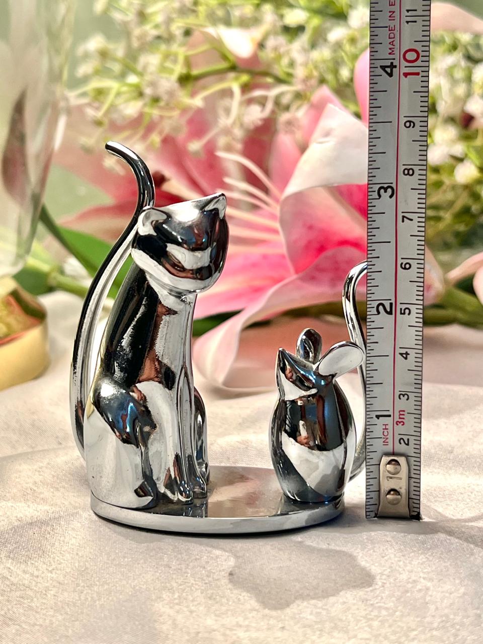 Silver Cat and Mouse Figurine 8cm