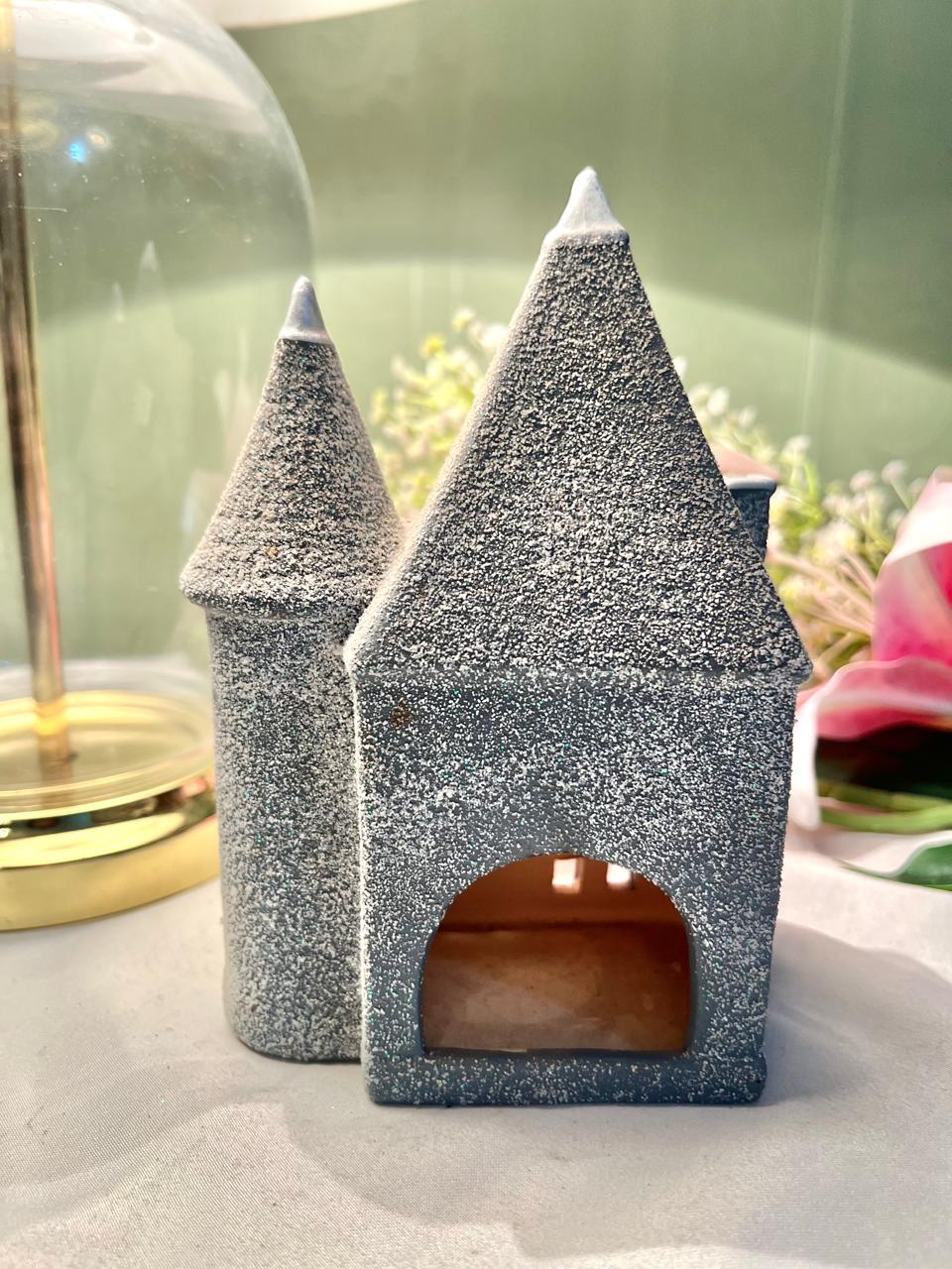 Grey Glitter Haunted House Candle Holder 16cm
