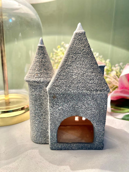 Grey Glitter Haunted House Candle Holder 16cm