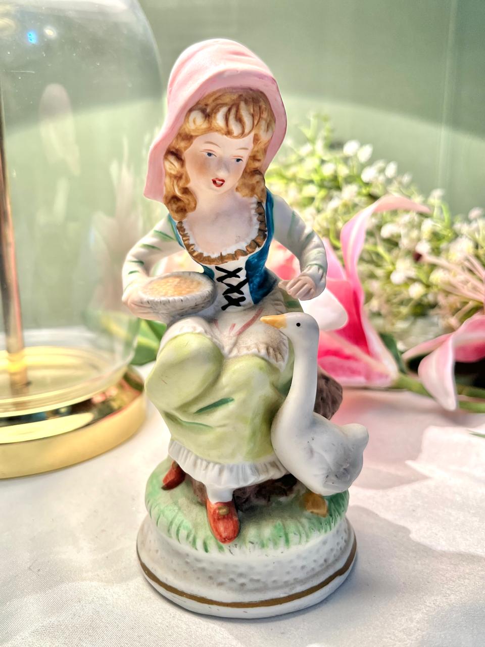 Victorian Lady with Goose Porcelain Figurine 15cm