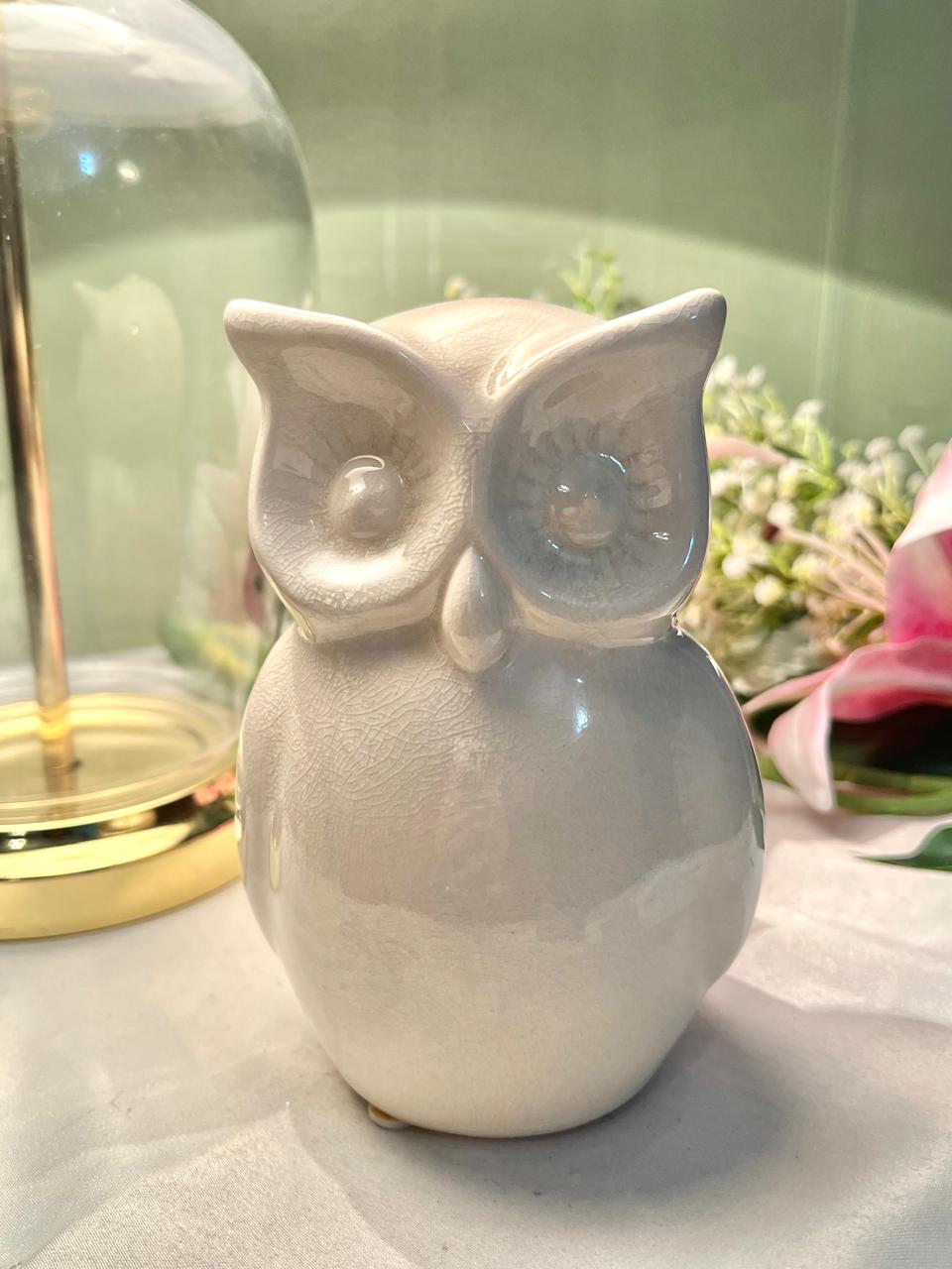 White Ceramic Owl Figurine 13cm