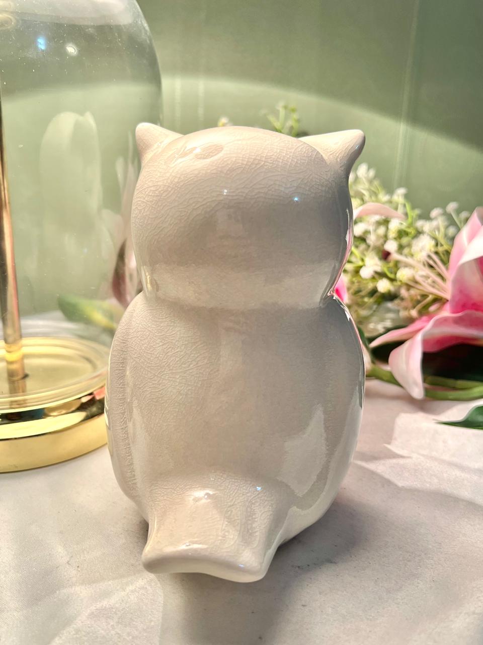 White Ceramic Owl Figurine 13cm