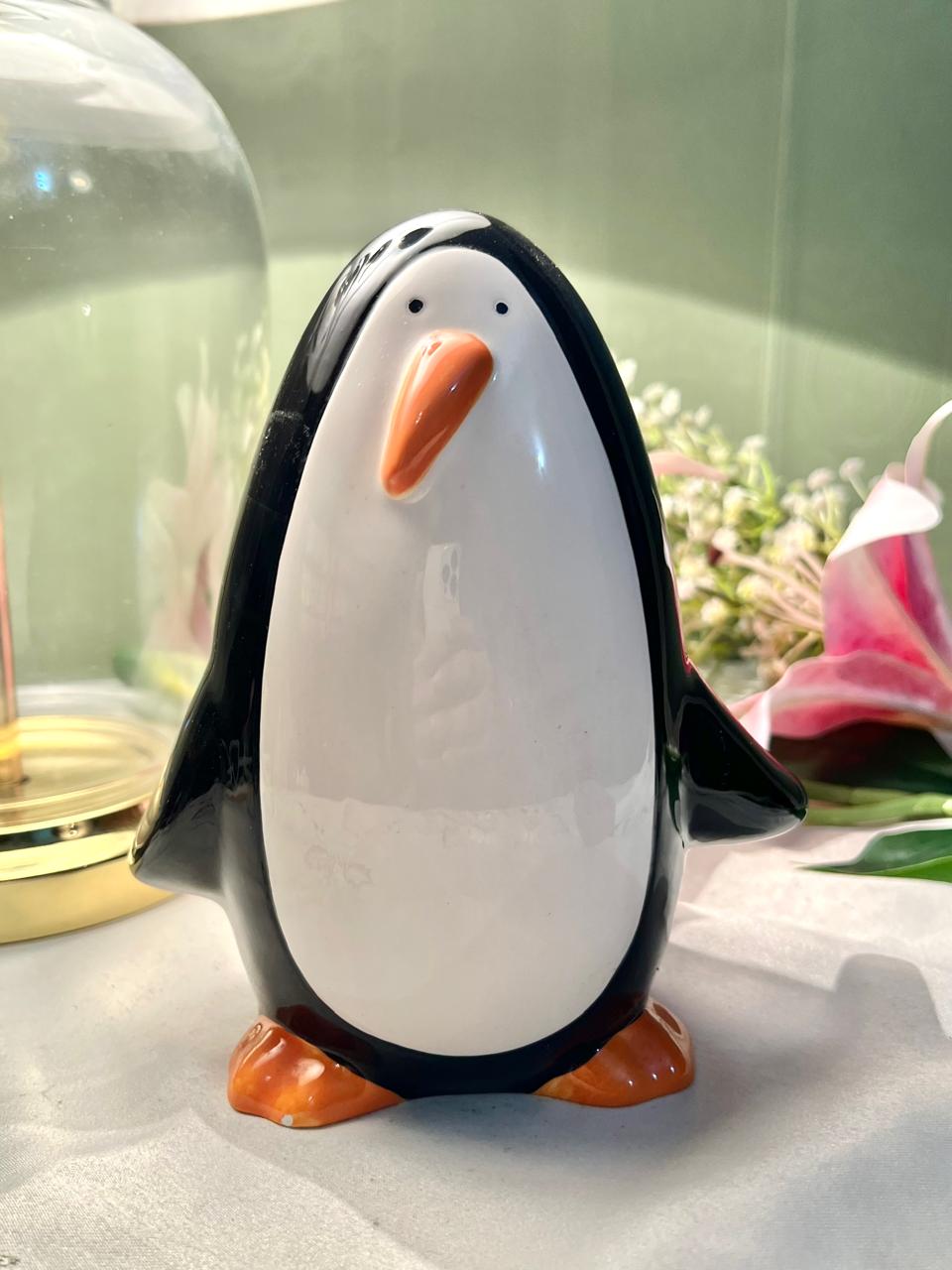 Black & White Ceramic Penguin Coin Bank Figurine 16cm
