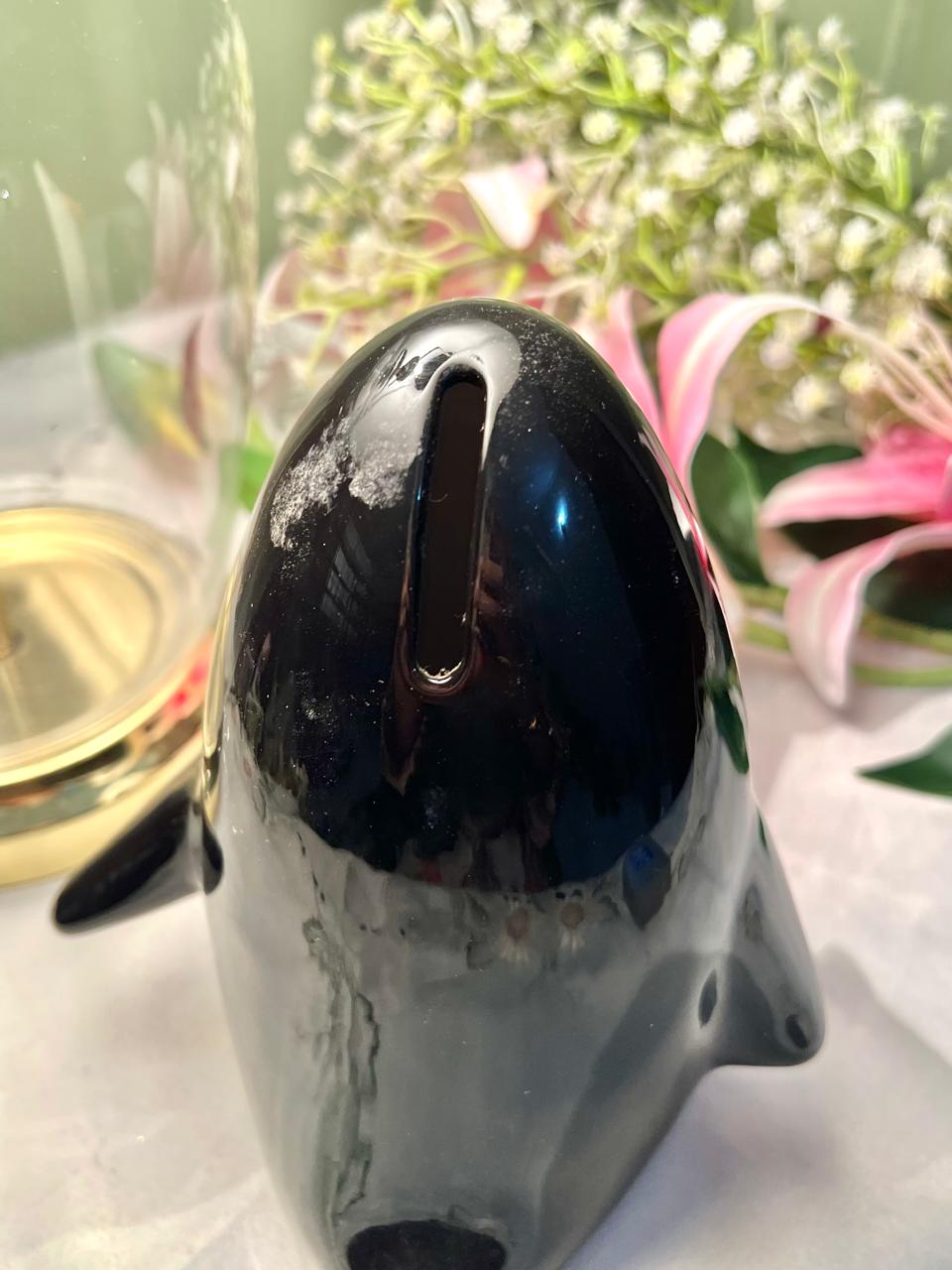 Black & White Ceramic Penguin Coin Bank Figurine 16cm