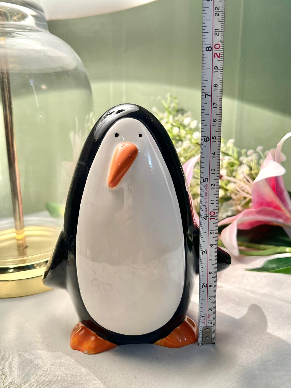 Black & White Ceramic Penguin Coin Bank Figurine 16cm
