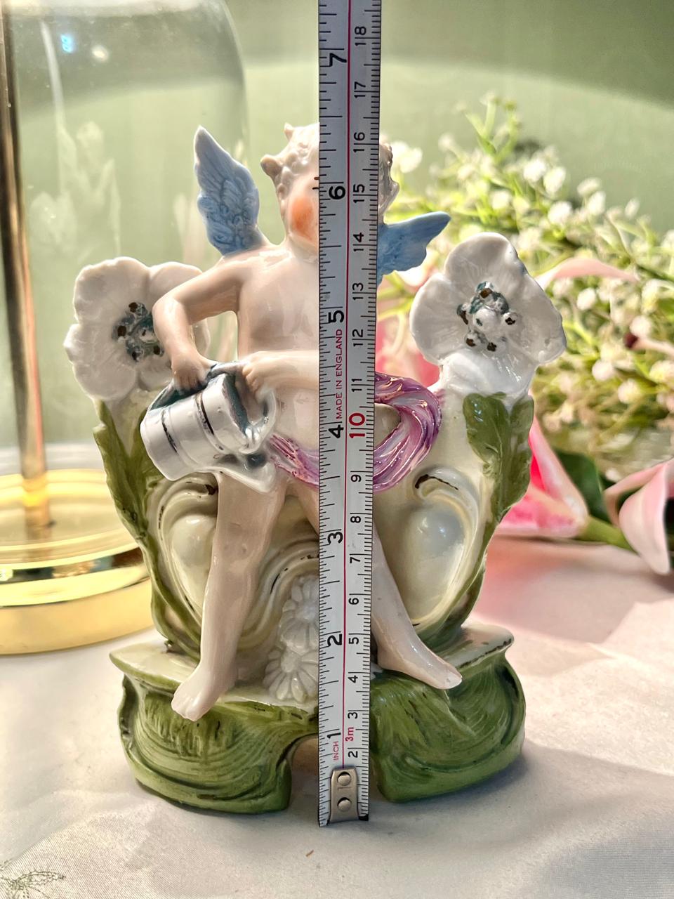 Vintage Style Cherub Angel Floral Porcelain Figurine Vase  16cm ( Rare Find)