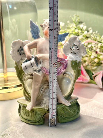 Vintage Style Cherub Angel Floral Porcelain Figurine Vase  16cm ( Rare Find)