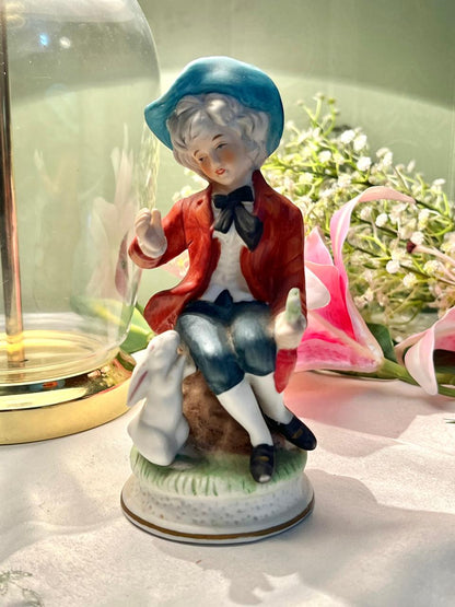 Vintage Boy with Rabbit Porcelain Figurine 16cm