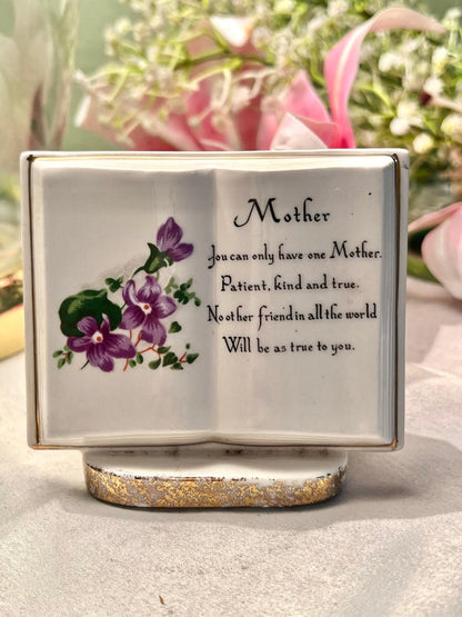 Vintage “Mother” Porcelain Book Plaque 10cm