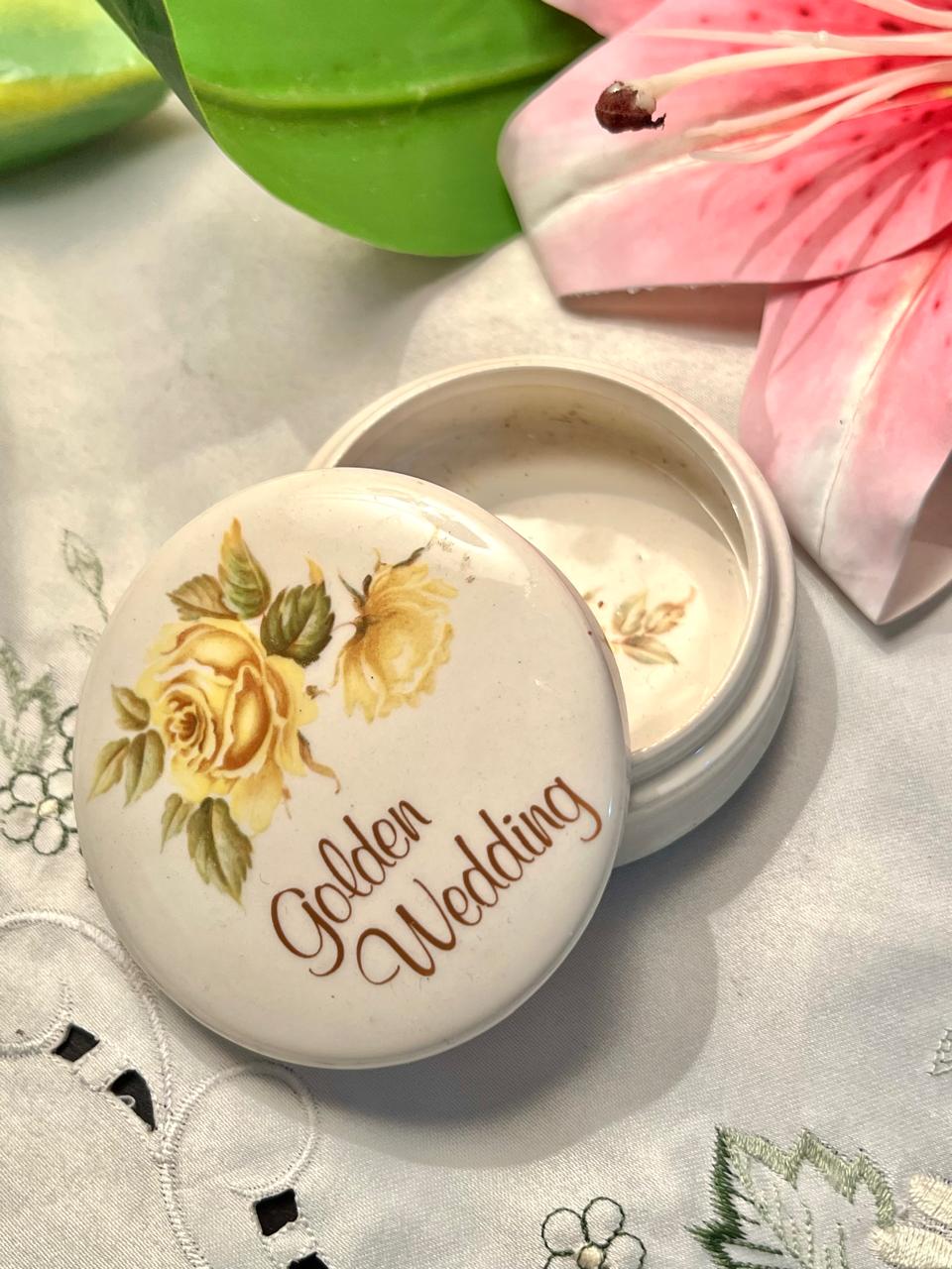 British Handmade Pottery Golden Wedding Trinket Dish 3 in