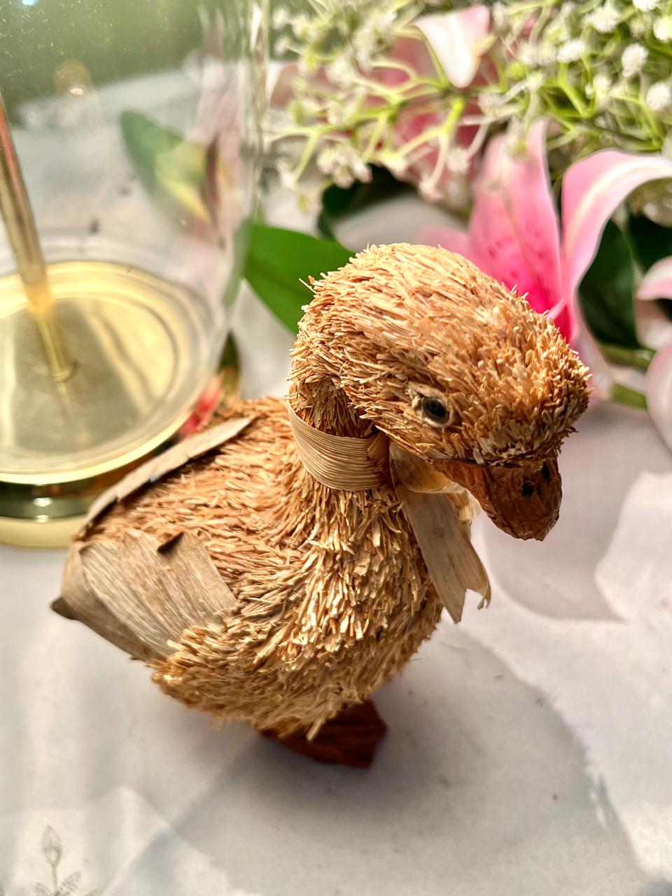 Natural Fibre Duck Figurine with Bow 18cm