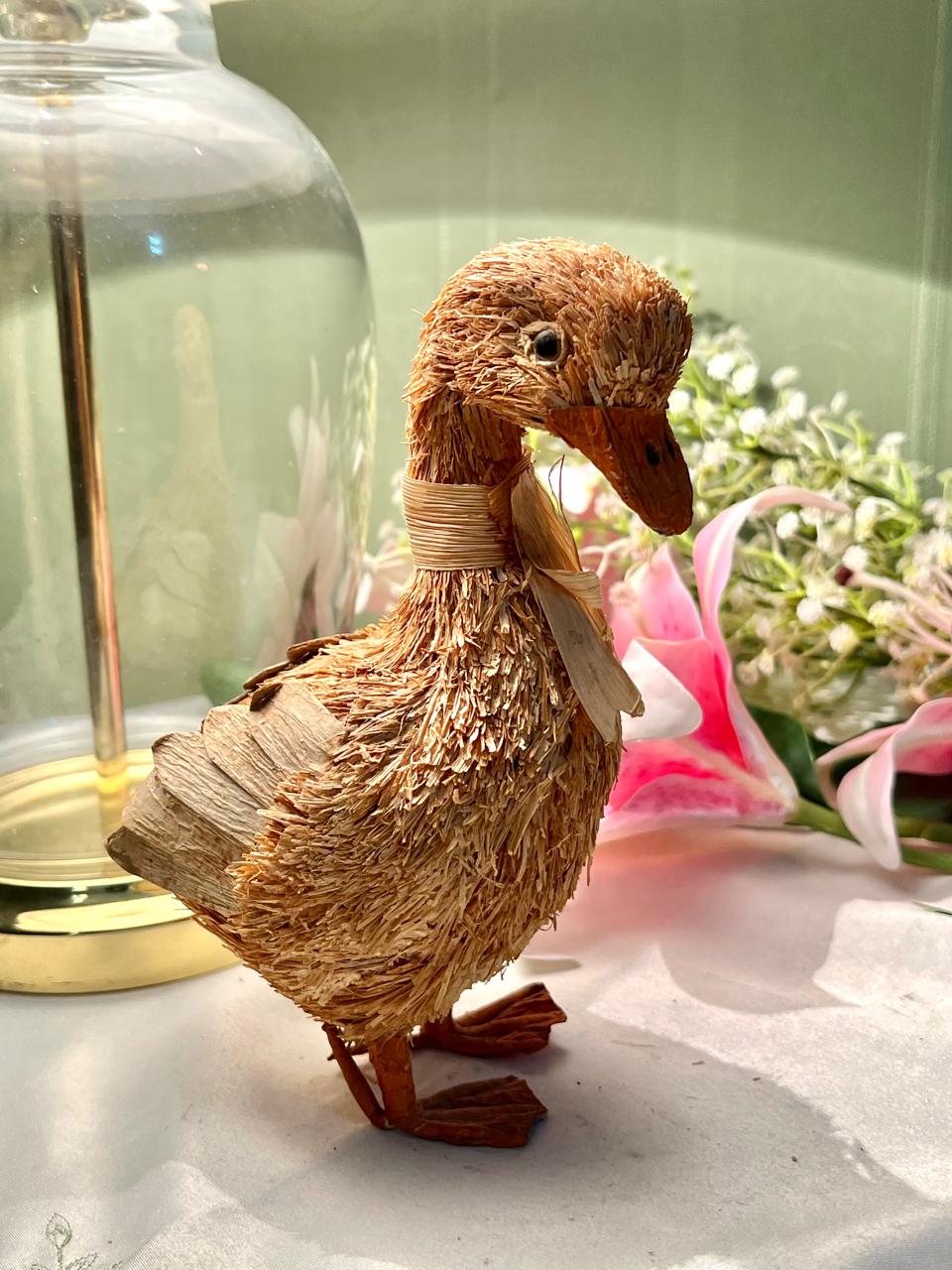 Natural Fibre Duck Figurine with Bow 18cm