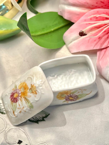Floral White Ceramic Lidded Trinket Box 3 in