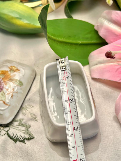Floral White Ceramic Lidded Trinket Box 3 in
