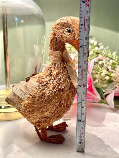 Natural Fibre Duck Figurine with Bow 18cm