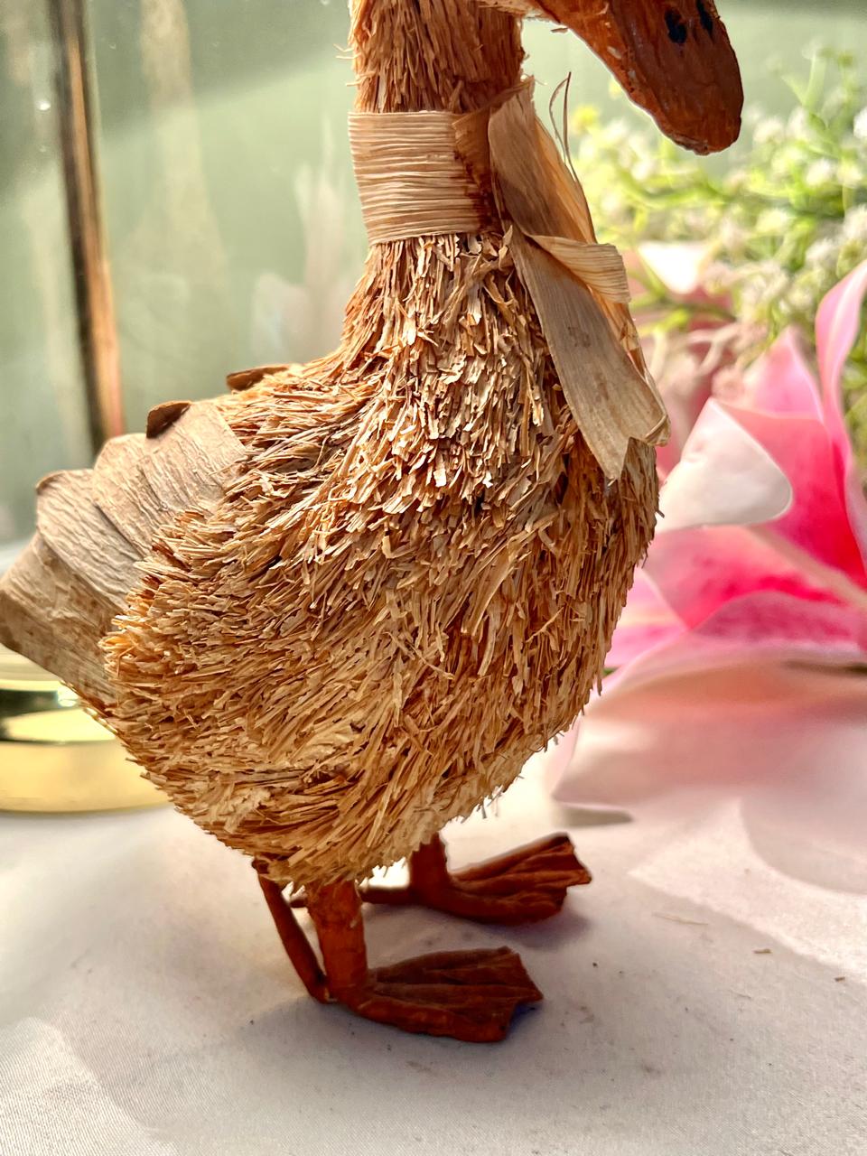 Natural Fibre Duck Figurine with Bow 18cm