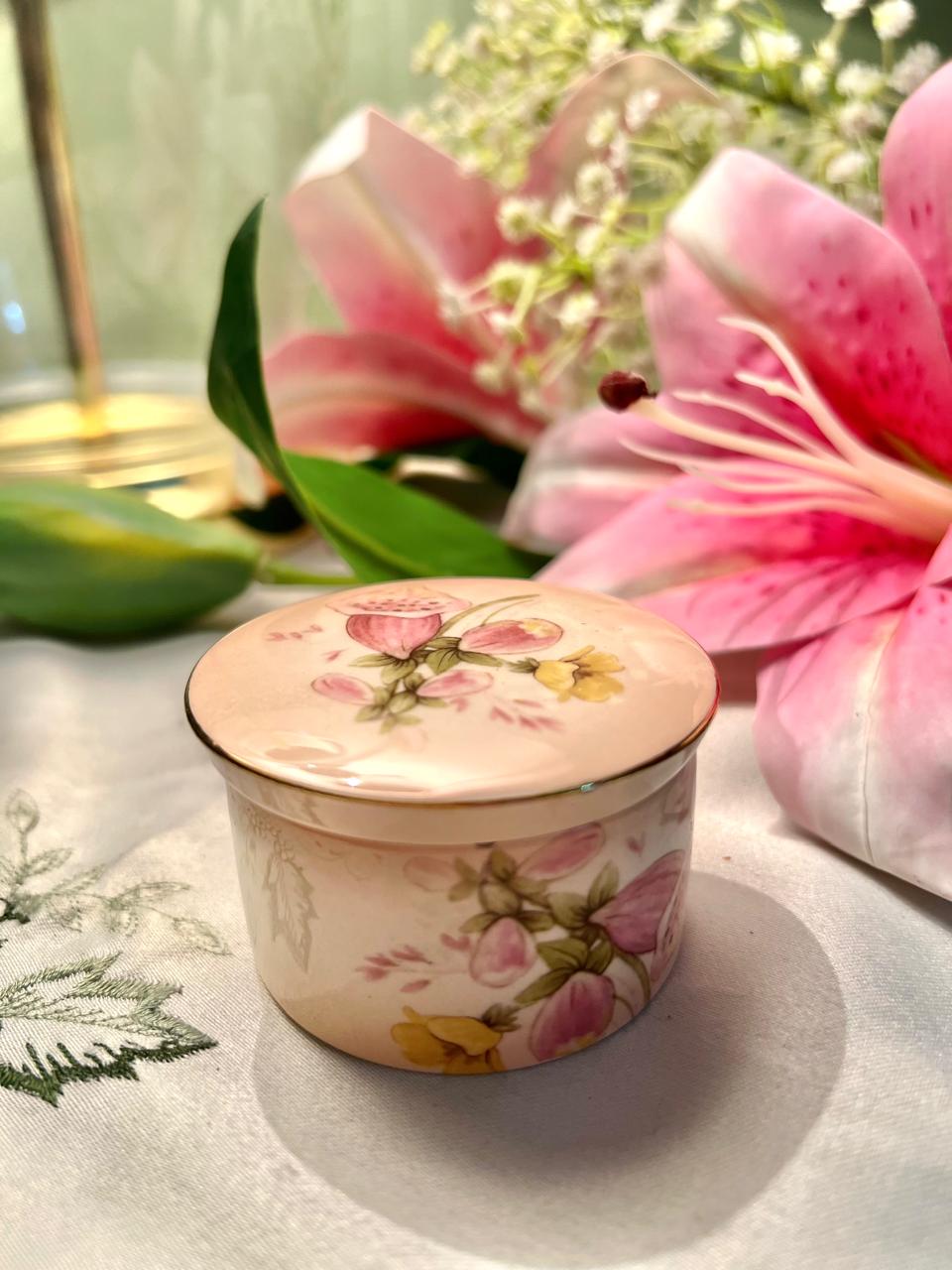 Royal Worcester Palissy Floral Lidded Trinket Pot 3 in