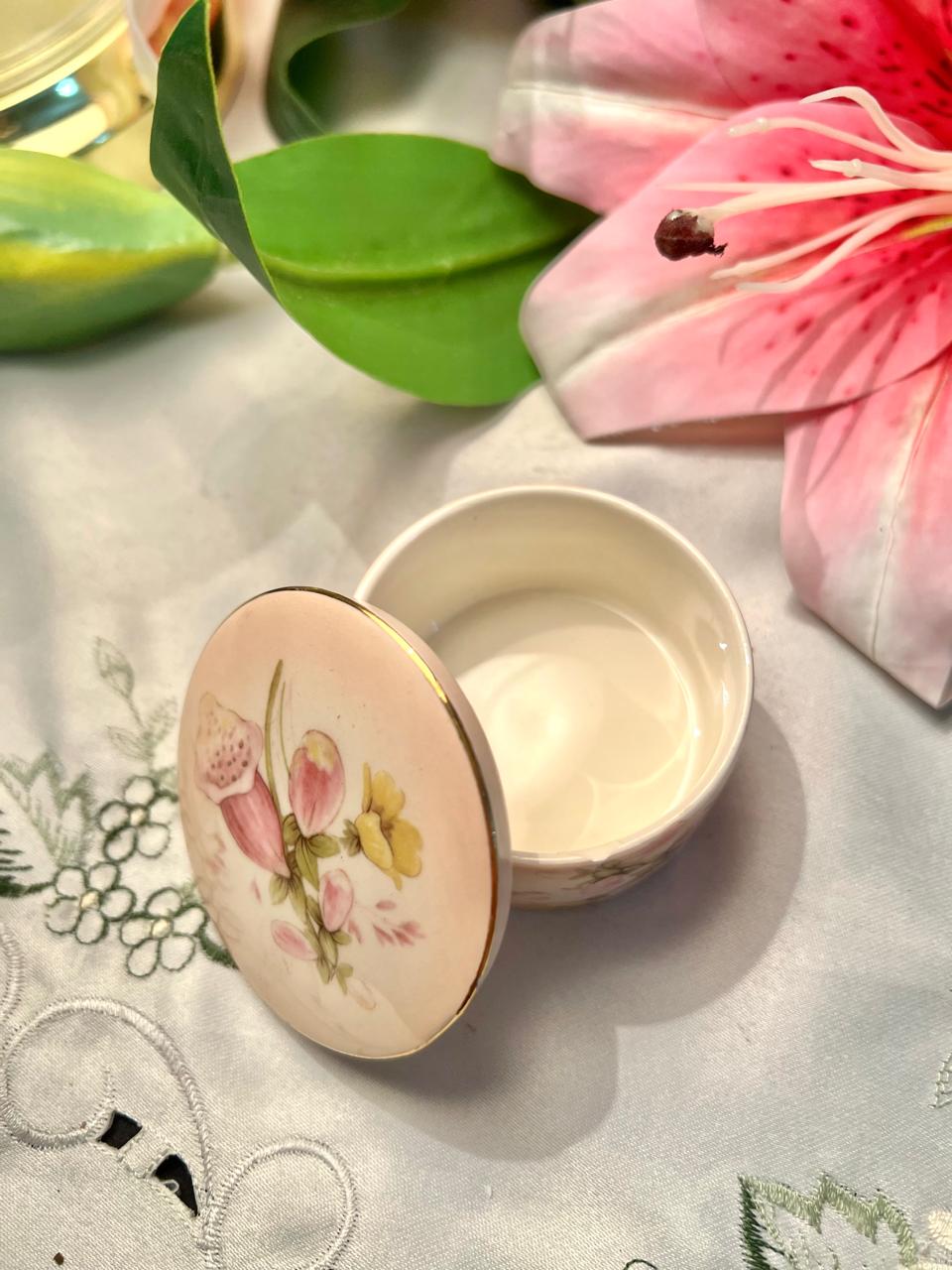 Royal Worcester Palissy Floral Lidded Trinket Pot 3 in