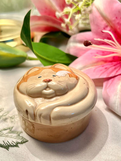 Cat-Shaped Ceramic Lidded Trinket Box 3 in