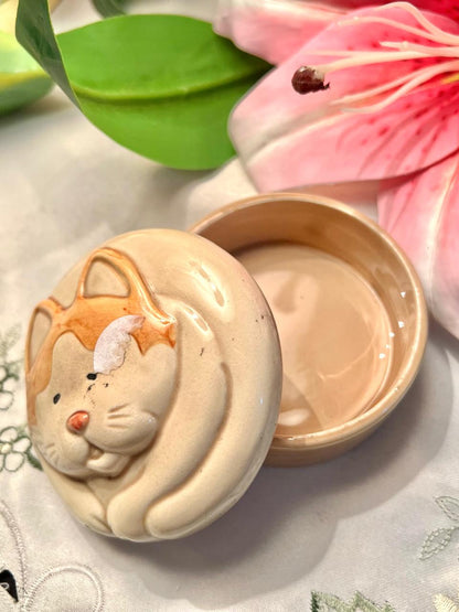 Cat-Shaped Ceramic Lidded Trinket Box 3 in