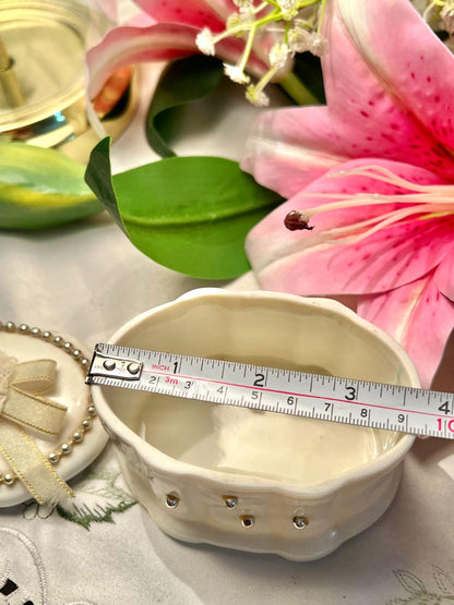 White Ceramic Beaded Lidded Trinket Box 4 in
