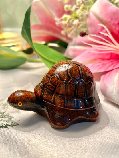 Brown Tortoise-Shaped Lidded Trinket Box 3 in