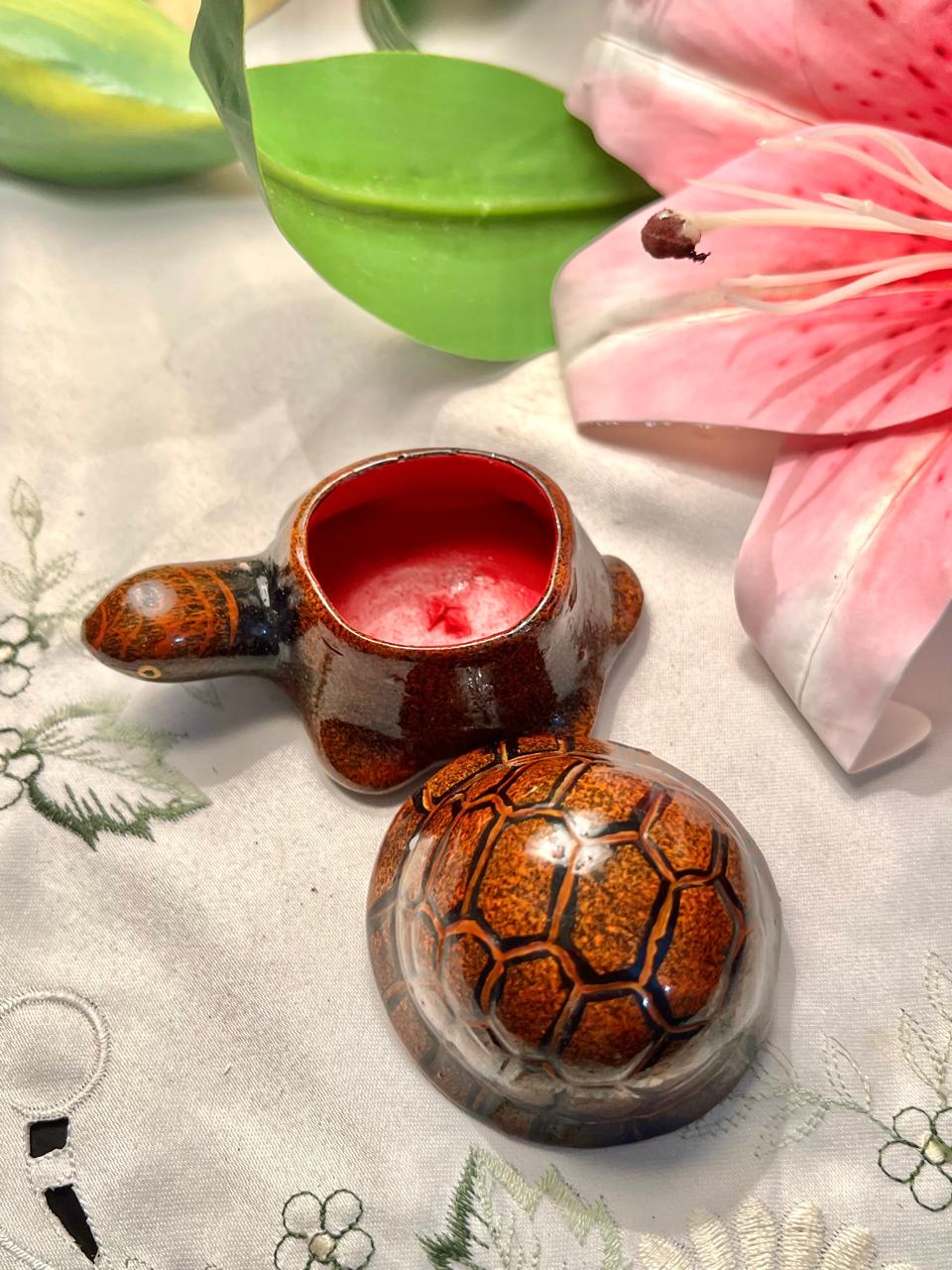Brown Tortoise-Shaped Lidded Trinket Box 3 in