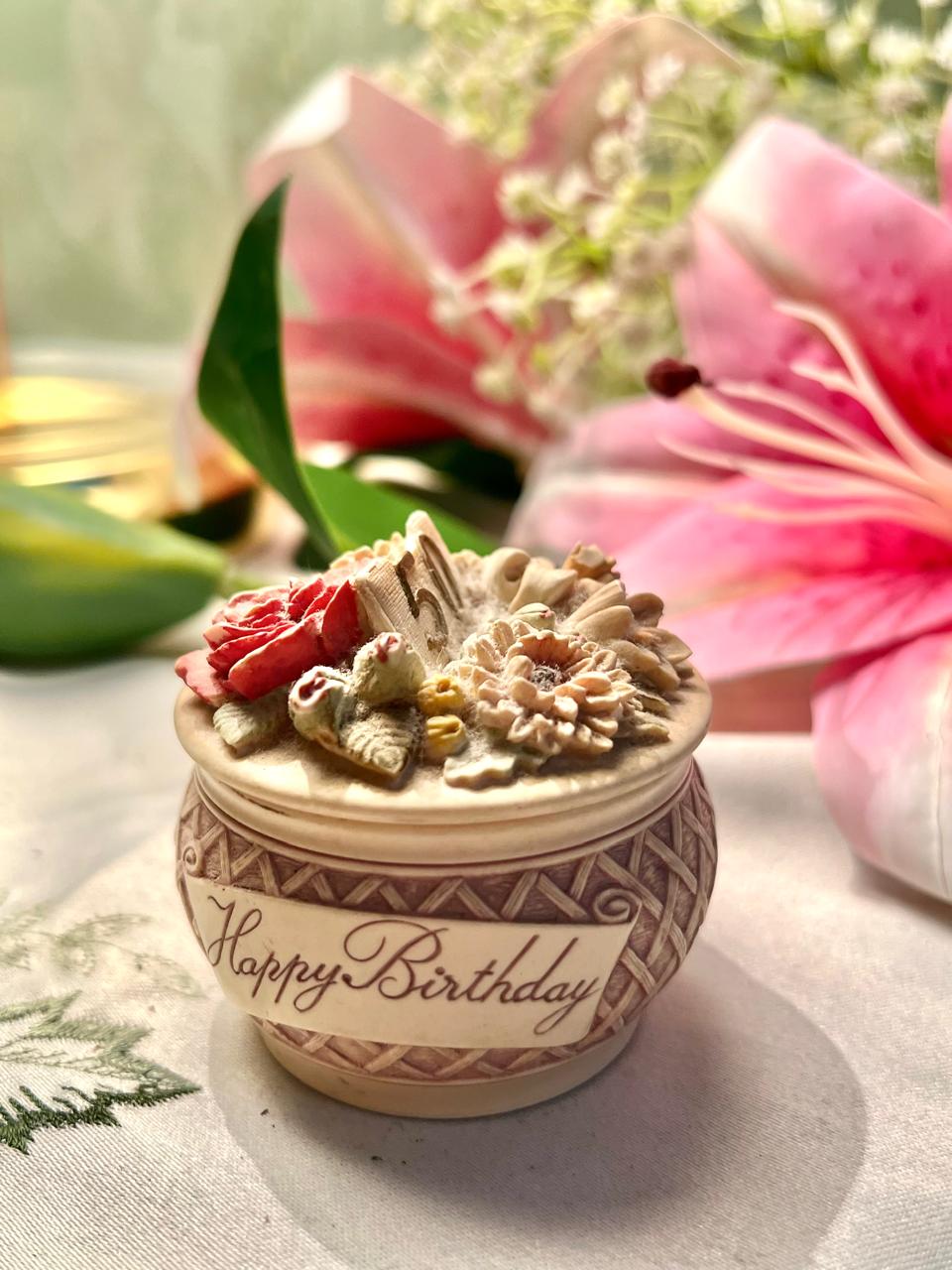 Handcrest Designs Happy Birthday Floral Trinket Box 3 in