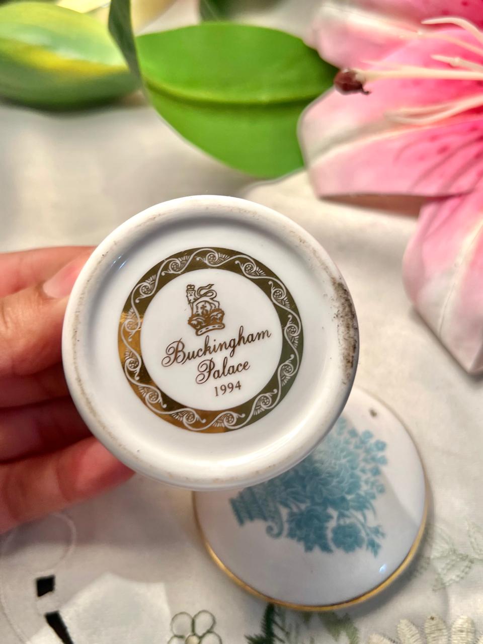 Buckingham Palace 1994 Blue Floral Lidded Trinket Pot 2 in