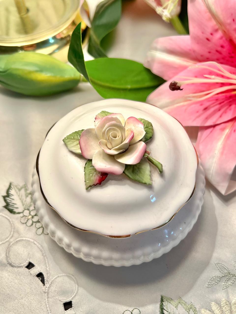 Royal Adderley Bone China Pink Rose Trinket Box 4 in