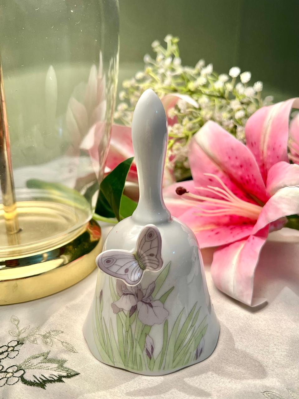 Floral Butterfly Ceramic Hand Bell 5 in