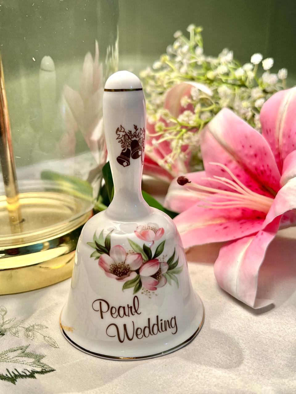 Pearl Wedding Fine Bone China Floral Hand Bell 5 in