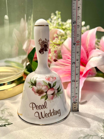 Pearl Wedding Fine Bone China Floral Hand Bell 5 in