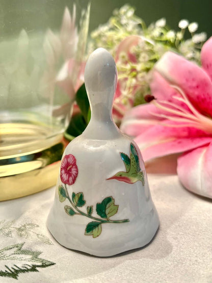 Floral Hummingbird Ceramic Hand Bell 4 in