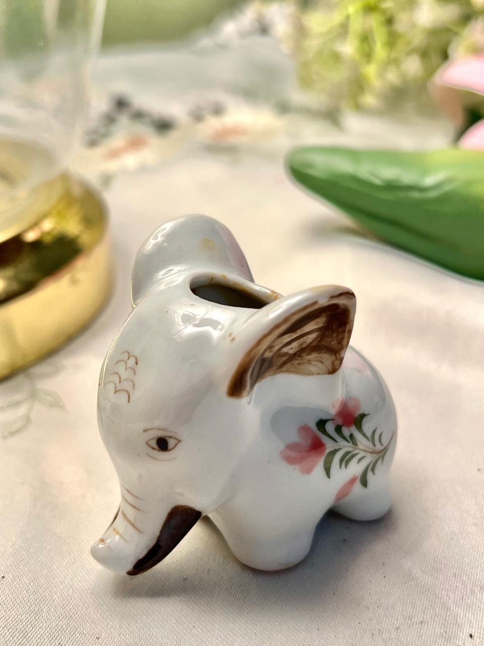Miniature Floral Elephant Ceramic Figurine 2.5 in