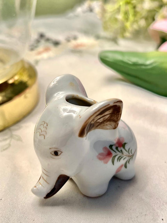 Miniature Floral Elephant Ceramic Figurine 2.5 in