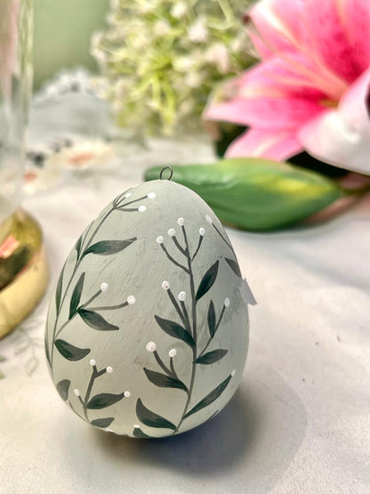 Green Floral Decorative Egg Ornament 8cm
